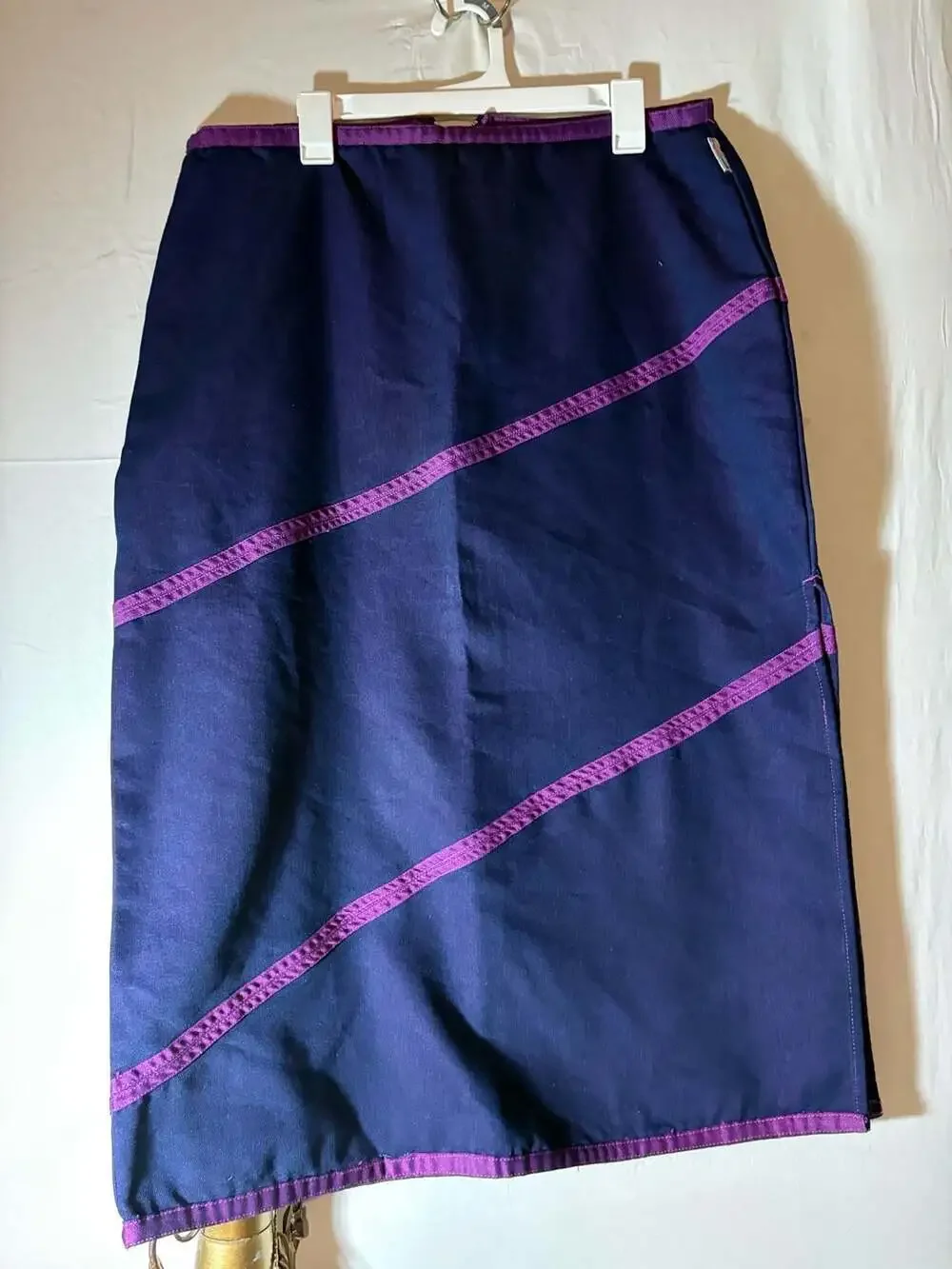 US Jean Club Vintage Navy Blue and Purple Striped Midi Skirt Size 16